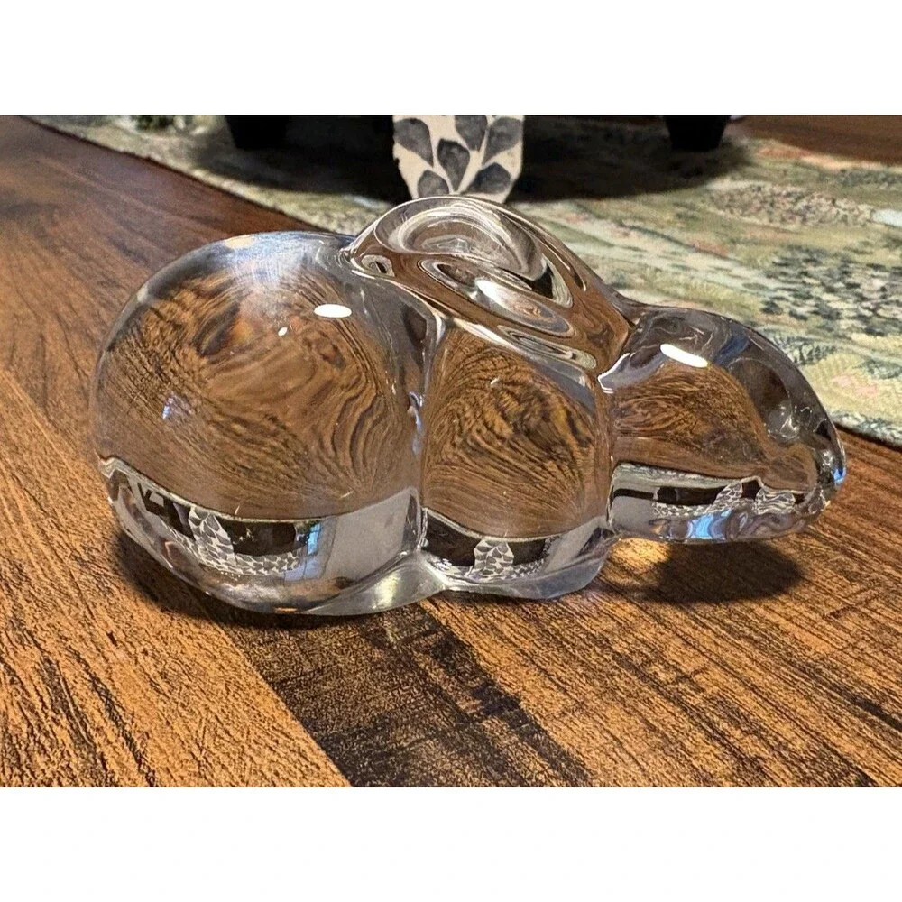 Vintage Clear Art Glass Rabbit Figurine Paperweight Solid Crystal Bunny 4 Inch